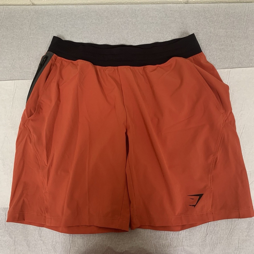 Gymshark Men Athletic Shorts Medium Orange Running Training Zip Pocket Lined 9"
